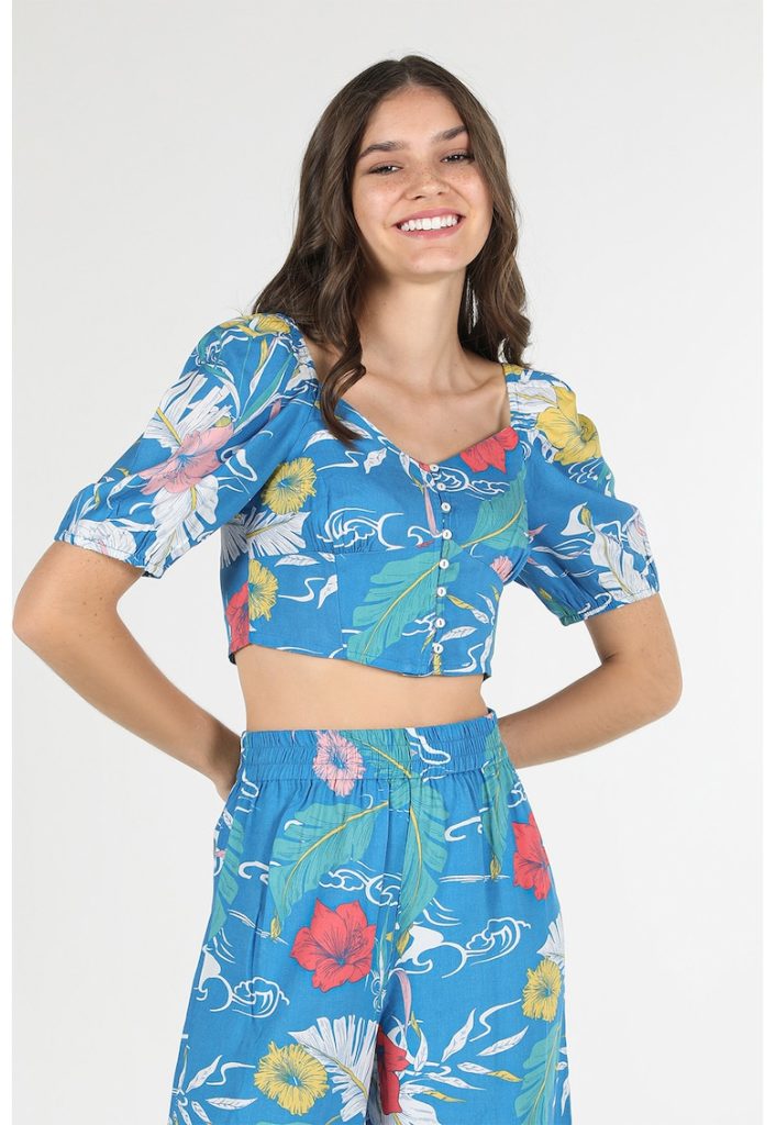 Bluza crop cu maneci bufante-FEMEI/IMBRACAMINTE/Bluze-IMBRACAMINTE/Bluze