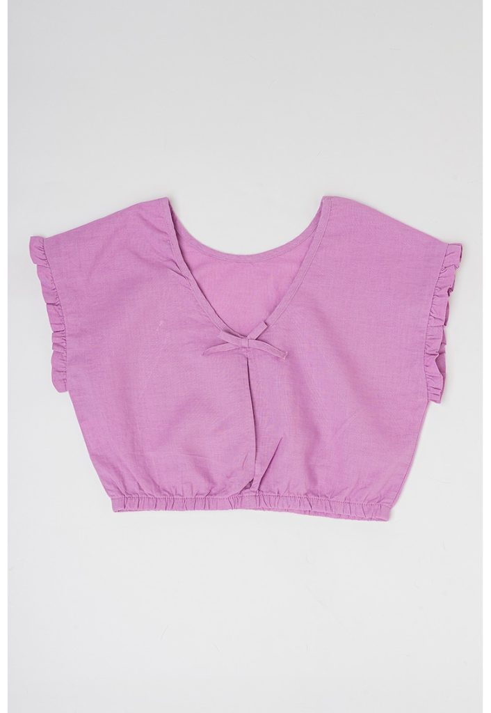 Bluza crop din amestec de in si bumbac cu maneci scurte-FETE/IMBRACAMINTE/Bluze-IMBRACAMINTE/Bluze