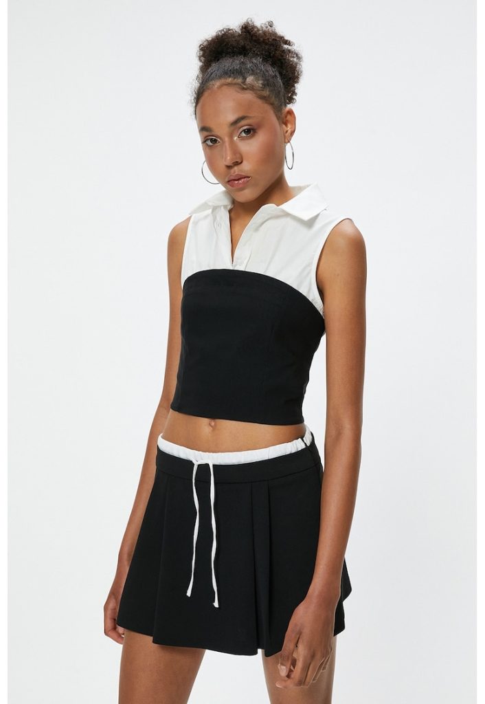 Bluza crop fara maneci cu model 2-in-1-FEMEI/IMBRACAMINTE/Bluze-IMBRACAMINTE/Bluze