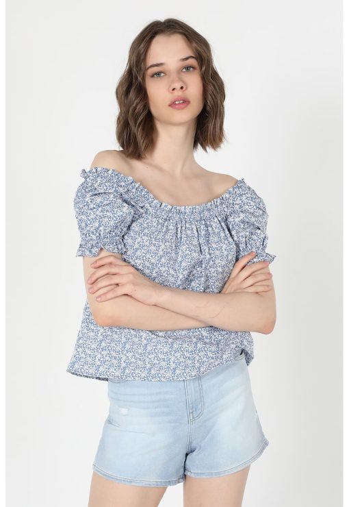 Bluza cu decolteu pe umeri si model-FEMEI/IMBRACAMINTE/Bluze-IMBRACAMINTE/Bluze