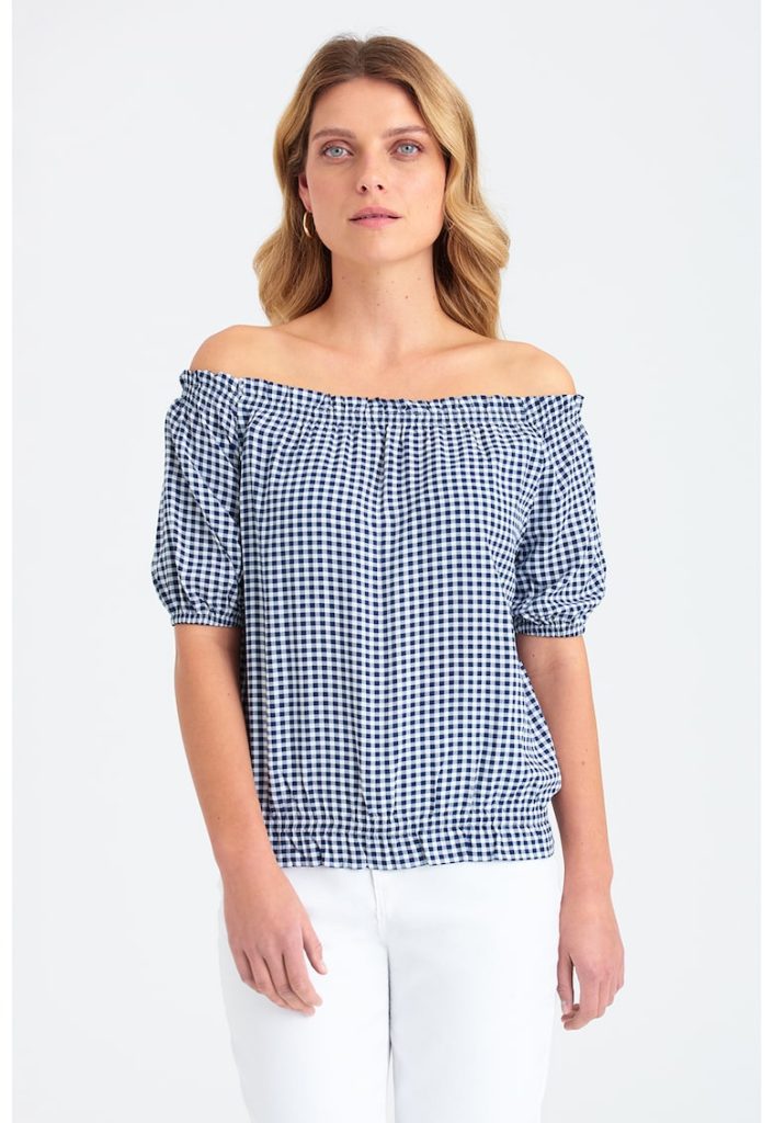 Bluza cu decolteu pe umeri si talie elastica-FEMEI/IMBRACAMINTE/Bluze-IMBRACAMINTE/Bluze