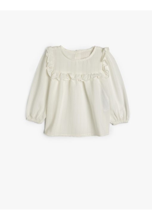 Bluza cu decolteu rotund - model in dungi si volane-FETE/IMBRACAMINTE/Bluze-IMBRACAMINTE/Bluze