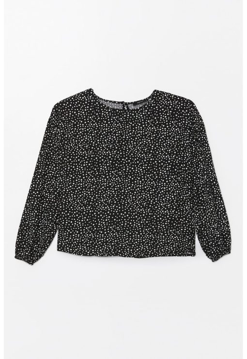 Bluza cu decolteu rotund si imprimeu cu buline-FEMEI/IMBRACAMINTE/Bluze-IMBRACAMINTE/Bluze