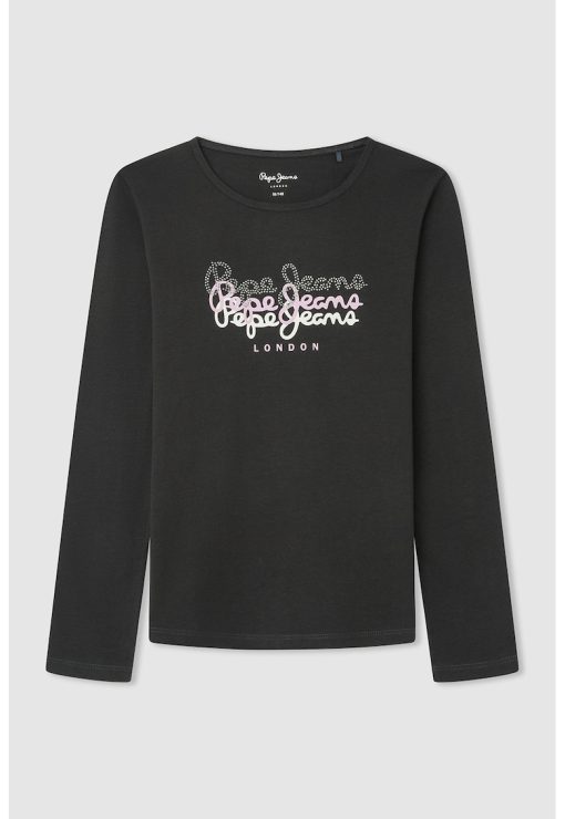 Bluza cu decolteu rotund si imprimeu logo-FETE/IMBRACAMINTE/Bluze-IMBRACAMINTE/Bluze