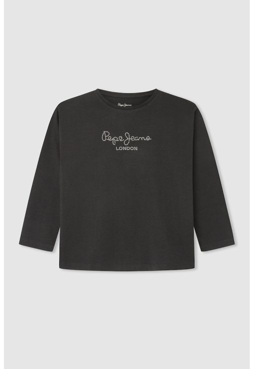 Bluza cu imprimeu logo si decolteu la baza gatului-FETE/IMBRACAMINTE/Bluze-IMBRACAMINTE/Bluze