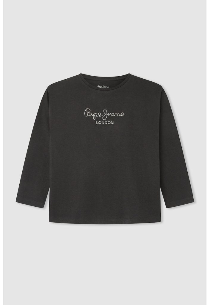 Bluza cu imprimeu logo si decolteu la baza gatului-FETE/IMBRACAMINTE/Bluze-IMBRACAMINTE/Bluze