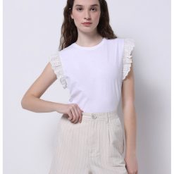 Bluza cu maneci scurte cu broderie-FEMEI/IMBRACAMINTE/Bluze-IMBRACAMINTE/Bluze