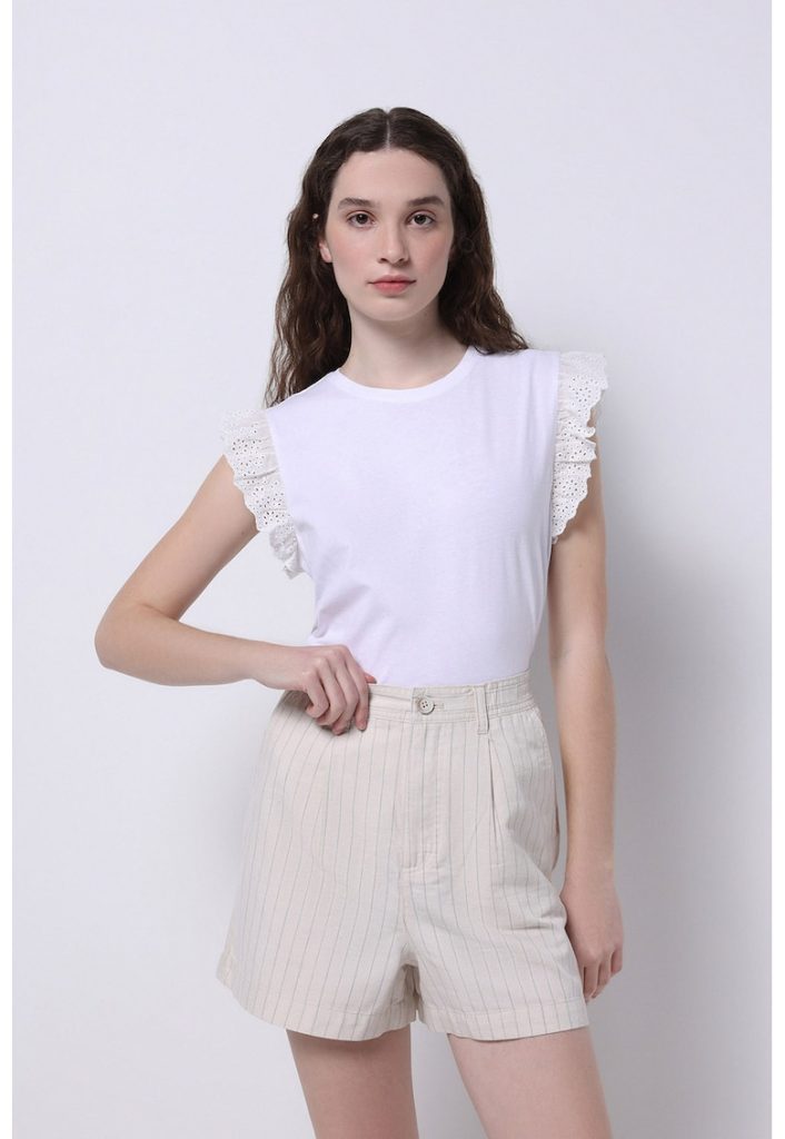 Bluza cu maneci scurte cu broderie-FEMEI/IMBRACAMINTE/Bluze-IMBRACAMINTE/Bluze