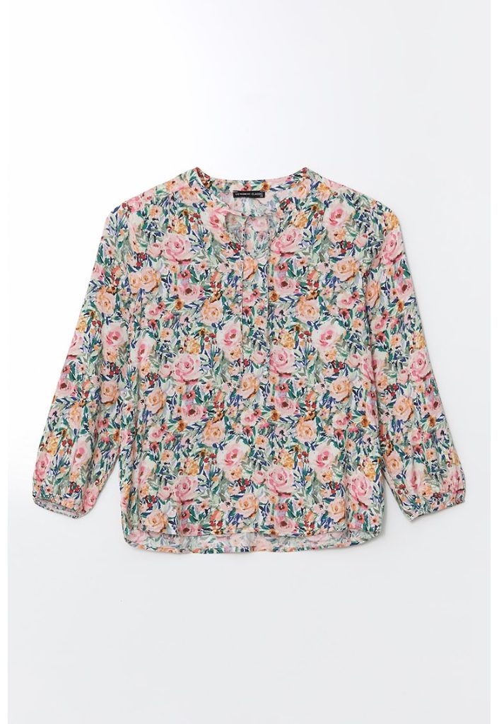 Bluza cu model floral si snururi laterale-FEMEI/IMBRACAMINTE/Bluze-IMBRACAMINTE/Bluze