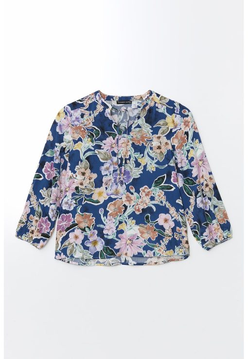 Bluza cu model floral si snururi laterale-FEMEI/IMBRACAMINTE/Bluze-IMBRACAMINTE/Bluze