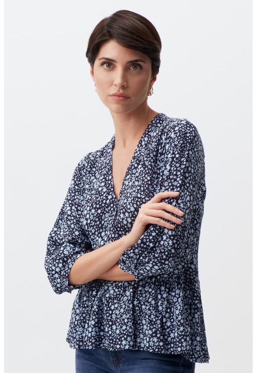 Bluza cu volan peplum si imprimeu flroal-FEMEI/IMBRACAMINTE/Bluze-IMBRACAMINTE/Bluze