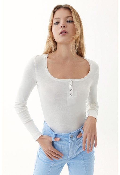 Bluza de bumbac cu fenta cu capse-FEMEI/IMBRACAMINTE/Bluze-IMBRACAMINTE/Bluze