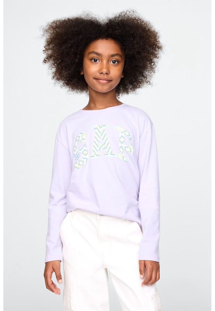 Bluza de bumbac cu imprimeu si decolteu la baza gatului-FETE/IMBRACAMINTE/Bluze-IMBRACAMINTE/Bluze