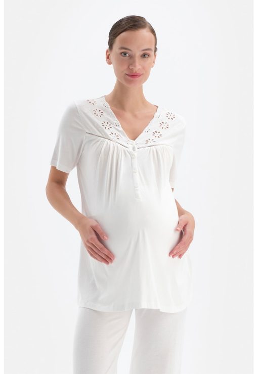 Bluza de pijama din amestec de modal cu perforatii - pentru gravide-FEMEI/IMBRACAMINTE/Pijamale si halate de baie-IMBRACAMINTE/Pijamale si halate de baie