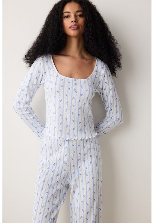 Bluza de pijama din bumbac cu model-FEMEI/IMBRACAMINTE/Pijamale si halate de baie-IMBRACAMINTE/Pijamale si halate de baie