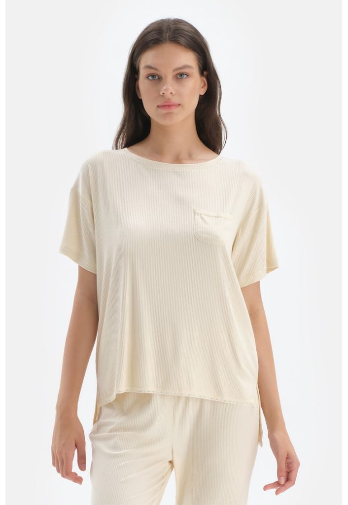 Bluza de pijama striata cu maneci cazute-FEMEI/IMBRACAMINTE/Pijamale si halate de baie-IMBRACAMINTE/Pijamale si halate de baie