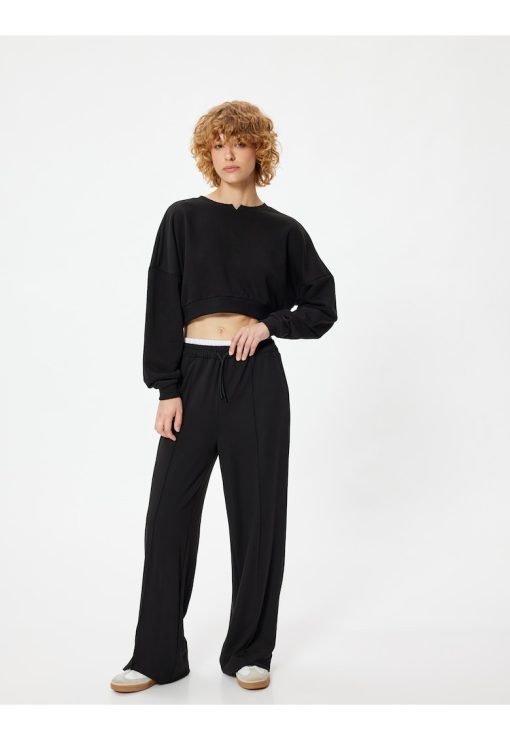 Bluza de trening crop cu maneci cazute-FEMEI/IMBRACAMINTE/Hanorace-IMBRACAMINTE/Hanorace