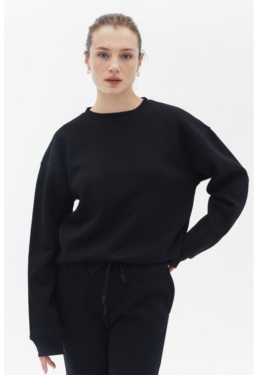 Bluza de trening din amestec de bumbac cu croiala lejera-FEMEI/IMBRACAMINTE/Hanorace-IMBRACAMINTE/Hanorace