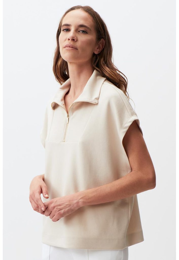 Bluza de trening din amestec de modal cu maneci scurte si fermoar scurt-FEMEI/IMBRACAMINTE/Hanorace-IMBRACAMINTE/Hanorace