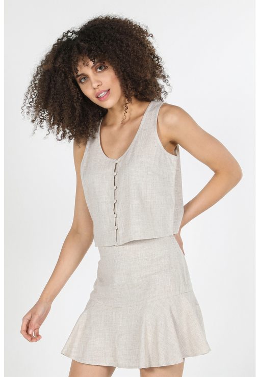 Bluza din amestec de in cu nasturi-FEMEI/IMBRACAMINTE/Bluze-IMBRACAMINTE/Bluze