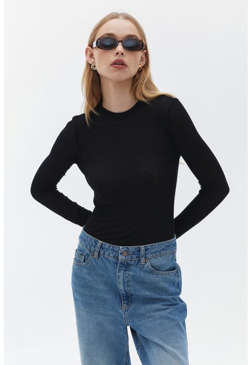 Bluza din amestec de modal cu decolteu la baza gatului-FEMEI/IMBRACAMINTE/Bluze-IMBRACAMINTE/Bluze
