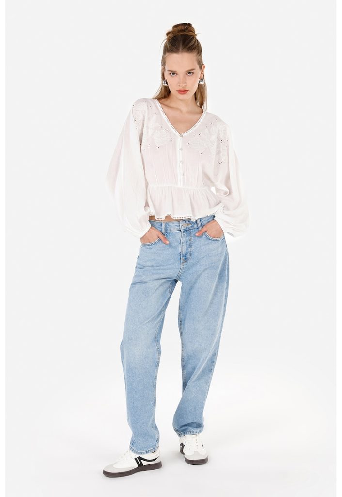Bluza din amestec de modal cu maneci cazute si decolteu in V-FEMEI/IMBRACAMINTE/Bluze-IMBRACAMINTE/Bluze