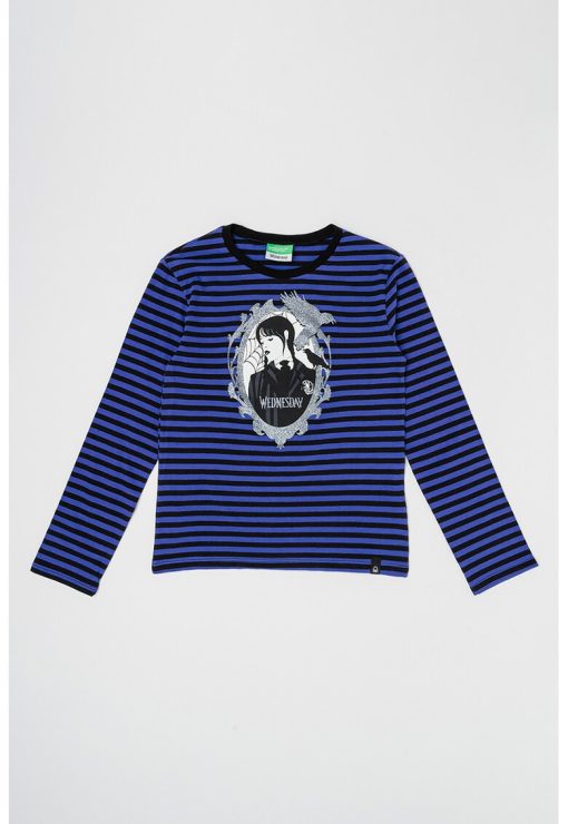 Bluza din bumbac cu model in dungi si imprimeu Wednesday-FETE/IMBRACAMINTE/Bluze-IMBRACAMINTE/Bluze