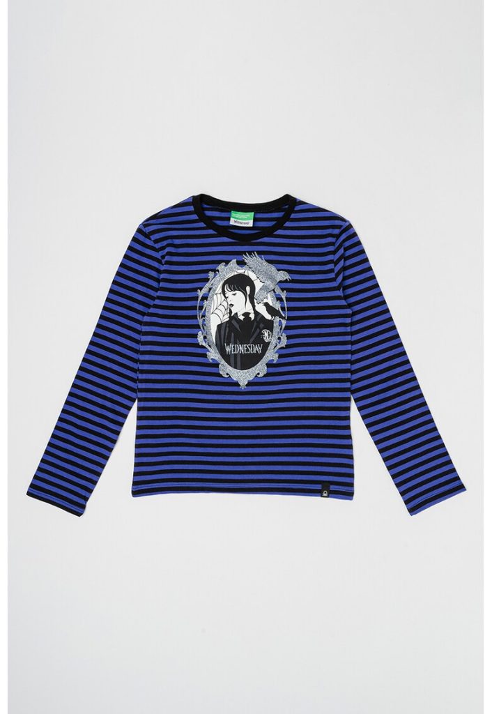 Bluza din bumbac cu model in dungi si imprimeu Wednesday-FETE/IMBRACAMINTE/Bluze-IMBRACAMINTE/Bluze
