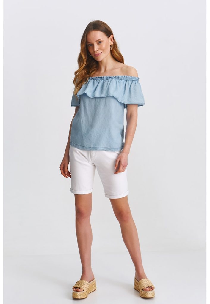 Bluza din lyocell cu decolteu pe umeri-FEMEI/IMBRACAMINTE/Bluze-IMBRACAMINTE/Bluze