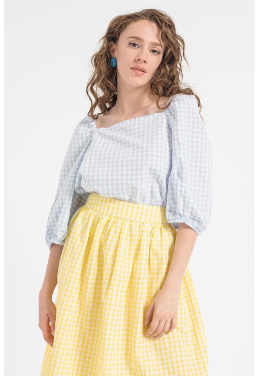 Bluza in carouri din amestec de in-FEMEI/IMBRACAMINTE/Bluze-IMBRACAMINTE/Bluze