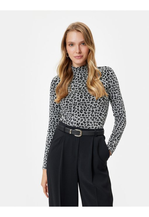 Bluza slim fit cu animal print-FEMEI/IMBRACAMINTE/Bluze-IMBRACAMINTE/Bluze