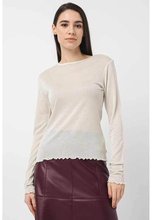 Bluza slim fit cu decolteu rotund-FEMEI/IMBRACAMINTE/Bluze-IMBRACAMINTE/Bluze