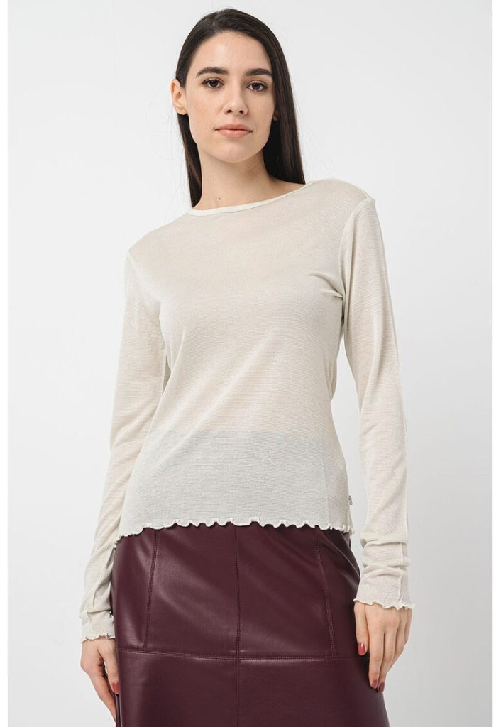 Bluza slim fit cu decolteu rotund-FEMEI/IMBRACAMINTE/Bluze-IMBRACAMINTE/Bluze