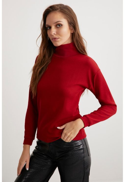 Bluza slim fit cu guler inalt-FEMEI/IMBRACAMINTE/Bluze-IMBRACAMINTE/Bluze