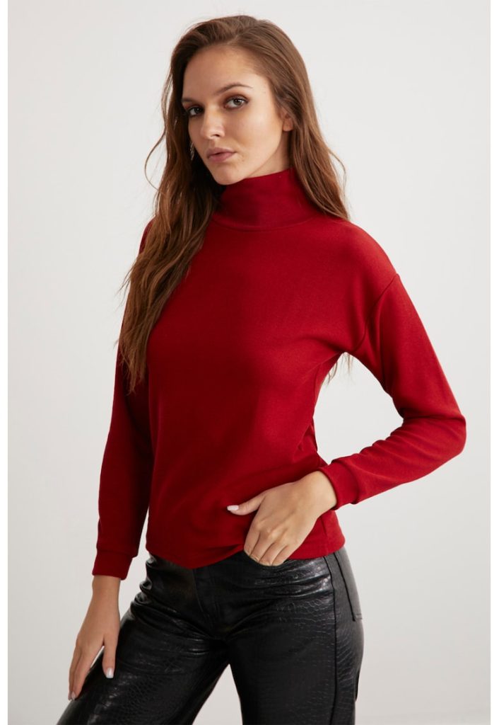 Bluza slim fit cu guler inalt-FEMEI/IMBRACAMINTE/Bluze-IMBRACAMINTE/Bluze