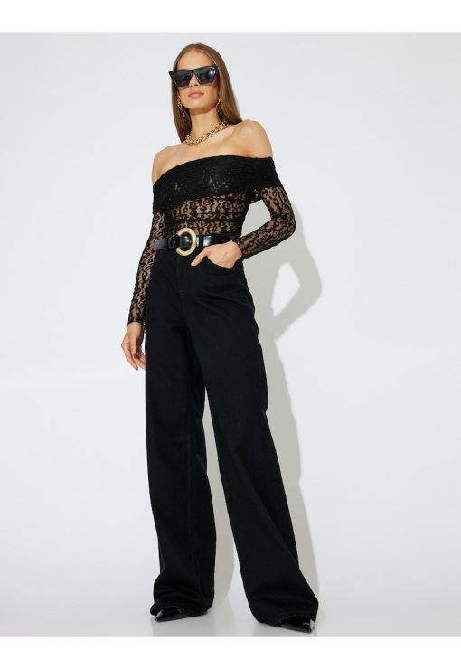 Bluza transparenta cu decolteu pe umeri si imprimeu leopard-FEMEI/IMBRACAMINTE/Bluze-IMBRACAMINTE/Bluze