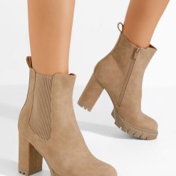 Botine cu toc gros Veloria kaki-Botine cu toc-Noutăți