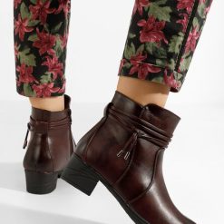 Botine cu toc mic Caserta grena-Botine cu toc-Botine cu toc