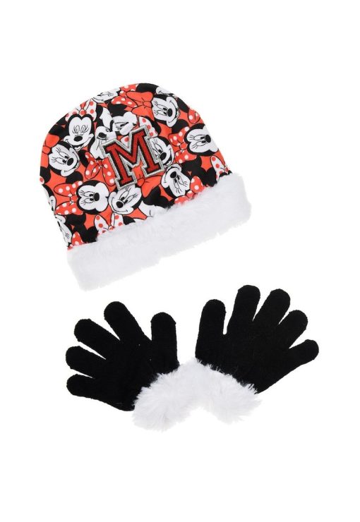 Caciula si manusi Minnie Mouse - rosu-alb - 52x54cm-FETE/GENTI SI ACCESORII/Palarii