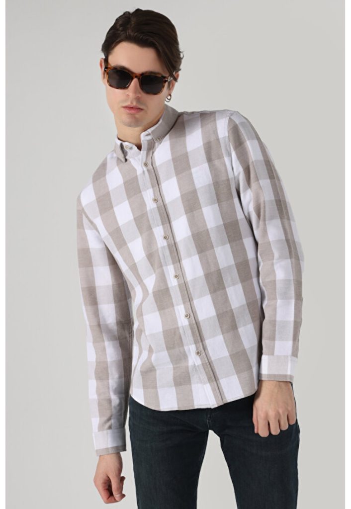 Camasa Cu Maneca Lunga De Barbati Bej Slim Fit-BARBATI/IMBRACAMINTE/Camasi-IMBRACAMINTE/Camasi