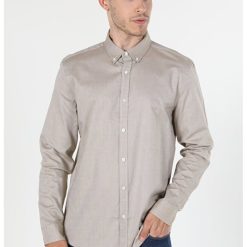 Camasa Cu Maneca Lunga De Barbati Ecru Slim Fit-BARBATI/IMBRACAMINTE/Camasi-IMBRACAMINTE/Camasi