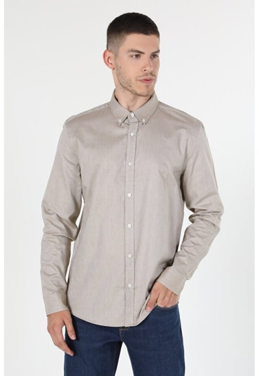 Camasa Cu Maneca Lunga De Barbati Ecru Slim Fit-BARBATI/IMBRACAMINTE/Camasi-IMBRACAMINTE/Camasi