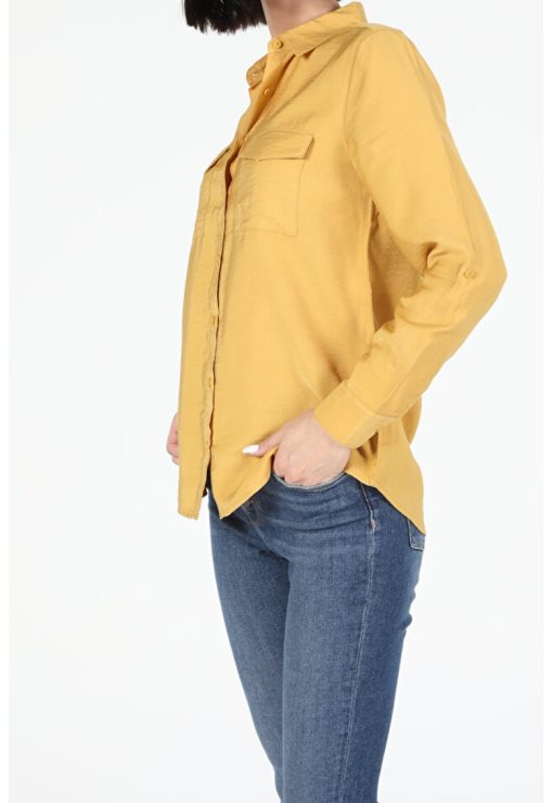 Camasa Cu Maneca Lunga De Dama Galben Regular Fit 8682240605621-FEMEI/IMBRACAMINTE/Camasi-IMBRACAMINTE/Camasi