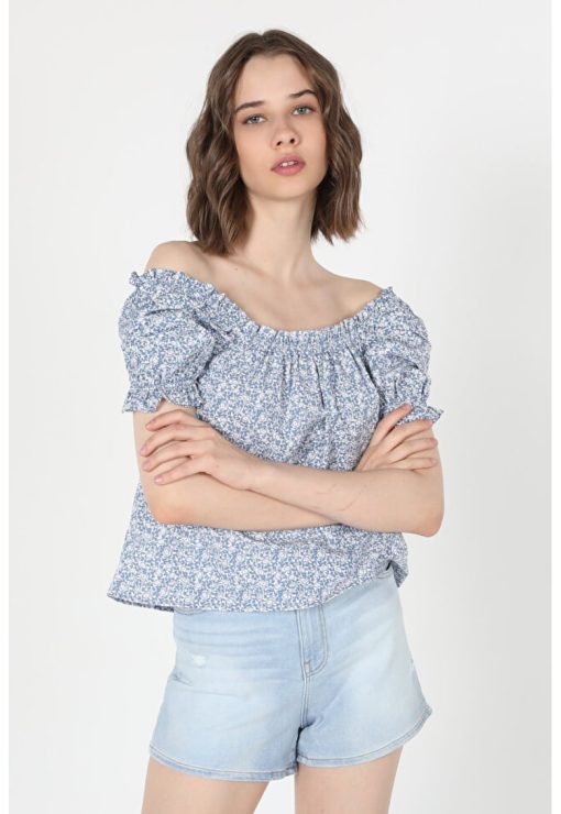 Camasa Cu Maneca Scurta De Dama Albastru Regular Fit-FEMEI/IMBRACAMINTE/Camasi-IMBRACAMINTE/Camasi