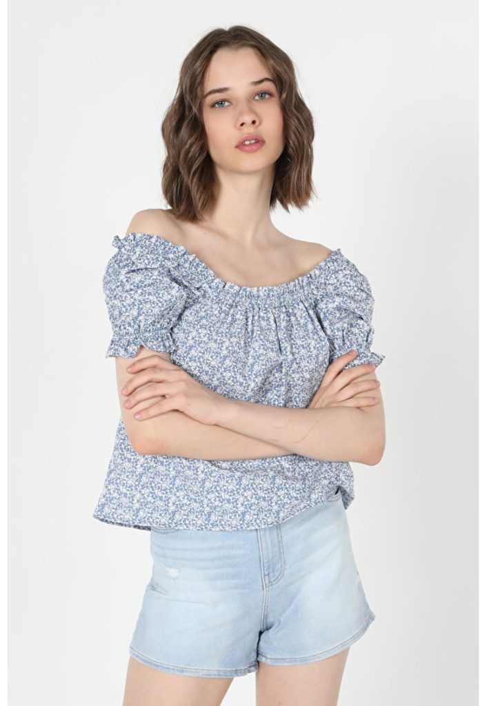Camasa Cu Maneca Scurta De Dama Albastru Regular Fit-FEMEI/IMBRACAMINTE/Camasi-IMBRACAMINTE/Camasi