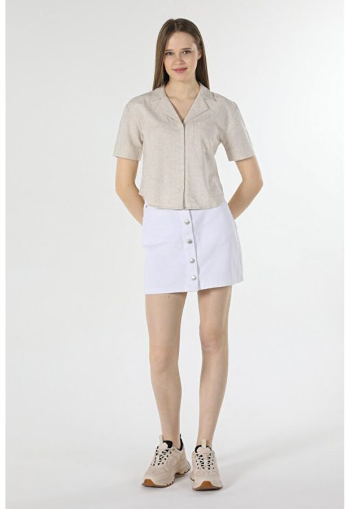 Camasa Cu Maneca Scurta De Dama BejRegular Fit-FEMEI/IMBRACAMINTE/Camasi-IMBRACAMINTE/Camasi