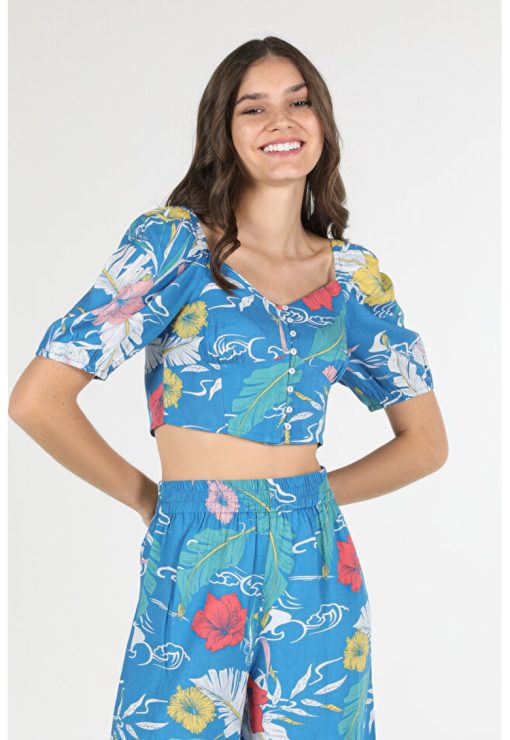 Camasa Cu Maneca Scurta De Dama Multicolor Slim Fit--FEMEI/IMBRACAMINTE/Camasi-IMBRACAMINTE/Camasi