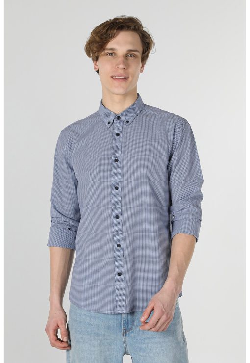 Camasa Oxford slim fit cu model in carouri-BARBATI/IMBRACAMINTE/Camasi-IMBRACAMINTE/Camasi
