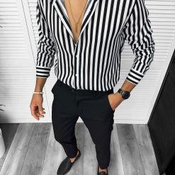Camasa barbati slim fit alba cu dungi negre 13211-Camasi barbati