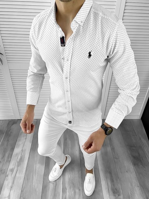 Camasa barbati slim fit alba cu imprimeu 11627 O4-3.3-Camasi barbati